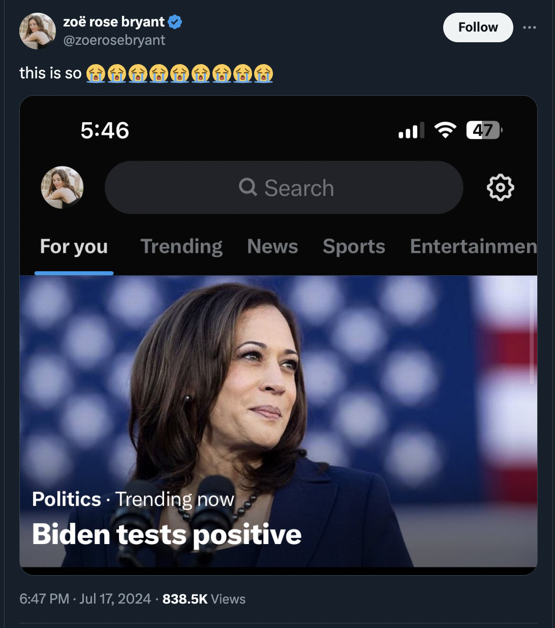 kamala harris chicago - zo rose bryant this is so Q Search 47 For you Trending News Sports Entertainmen Politics Trending now Biden tests positive Views